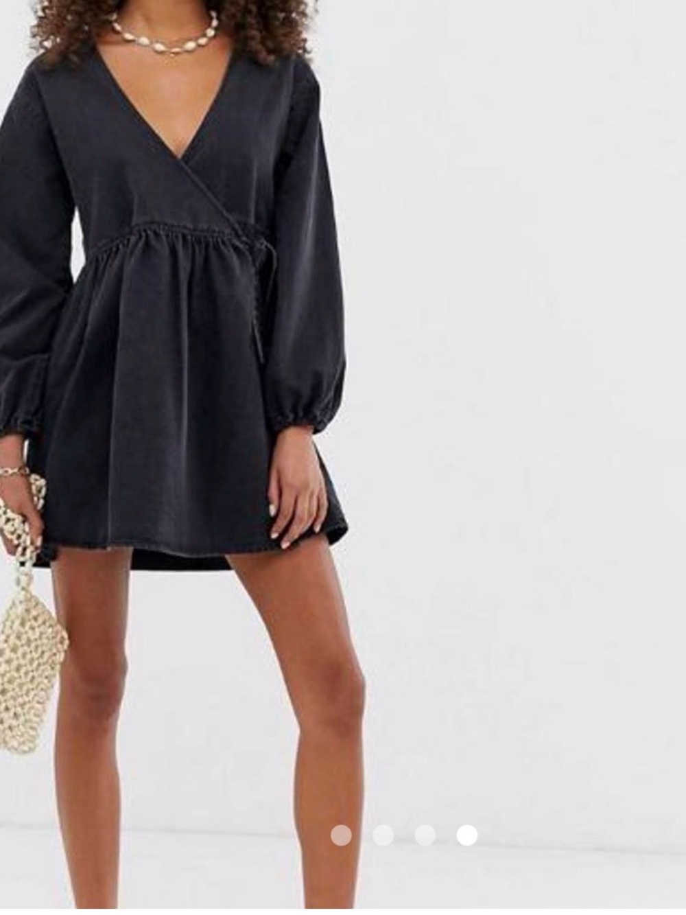 ASOS Black V-Neck Puff Sleeve Mini Dress